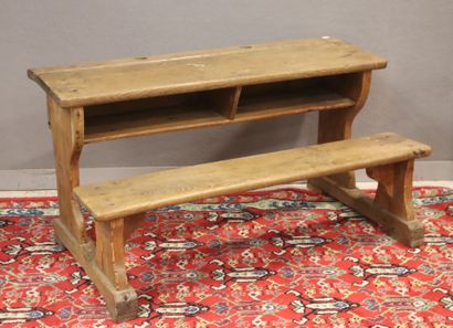 Small double oak school desk; 2 seats, open...
