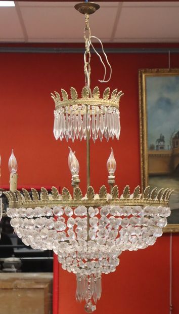 large two-tier brass and gilded metal chandelier...