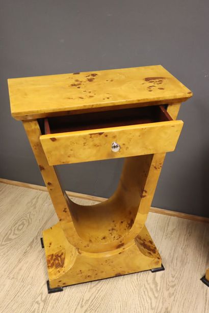Pair of bedside tables in light burr wood...