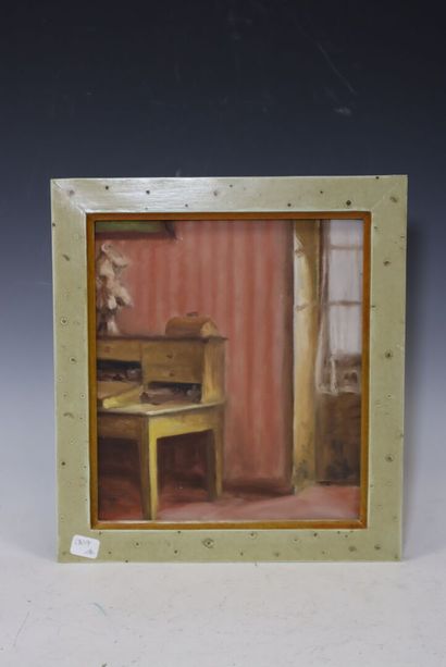 Intérieur de maison 
Peinture sur carton...