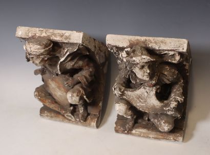 Pair of plaster consoles with troubadour...