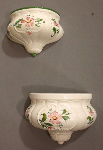 Two earthenware bouquetières with flower...