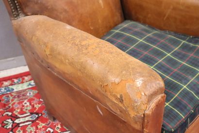 Pair of club armchairs upholstered in studded...