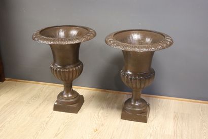 Paire de vases Médicis en fonte à patine...