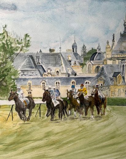 GEO. 
Jockeys sur le champ de course de Chantilly...