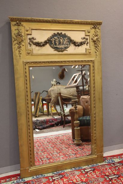 Trumeau in painted and gilded wood, decorated...