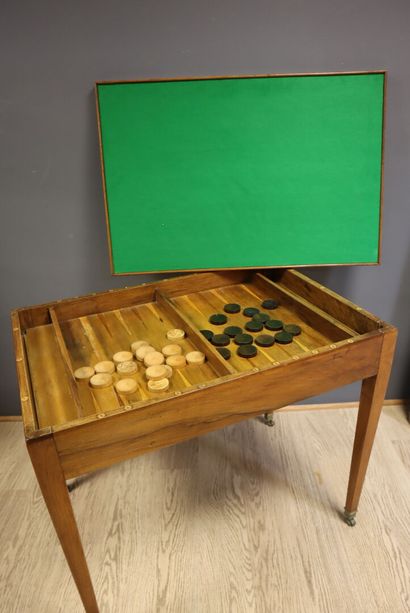 Walnut tric trac table, with removable top...