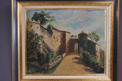 J. FAVRE (XXème). 
Vue de Vouvant. 
Huile...