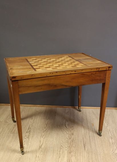 Walnut tric trac table, with removable top...