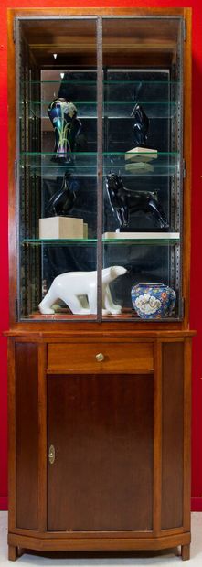 Two wooden display medicine cabinets, the...