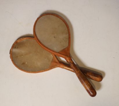 Pair of wooden-core ping-pong rackets with...