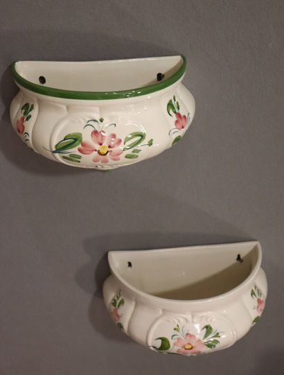 Two earthenware bouquetières with flower...