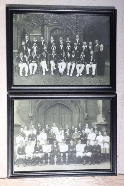 Two old photographs, soccer team and cricket...