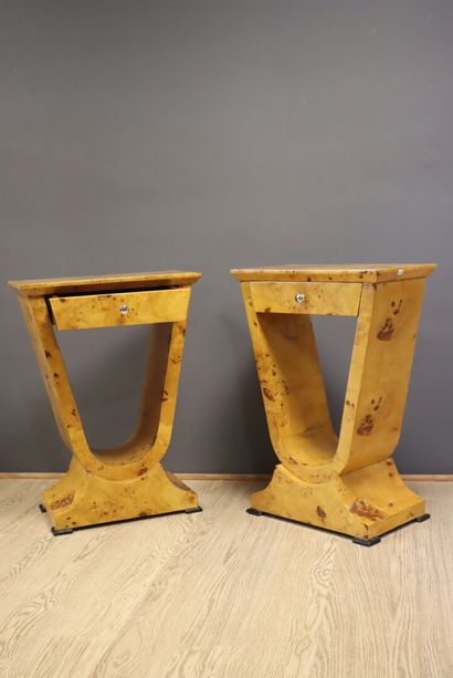 Pair of bedside tables in light burr wood...