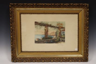 Lithographie en couleur signée Chaludon Menton,...