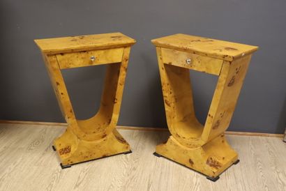 Pair of bedside tables in light burr wood...