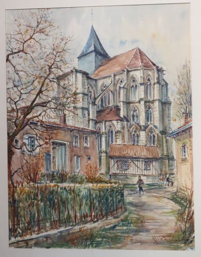 Roland Irola (1935 - 2025)
 View of a church
Watercolor...