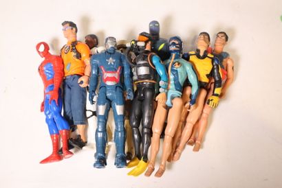 Set of plastic dolls including Marvel and...