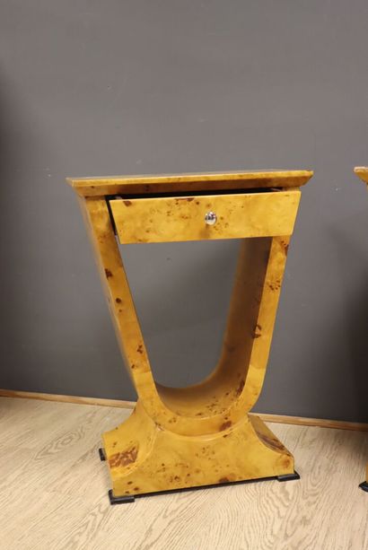 Pair of bedside tables in light burr wood...