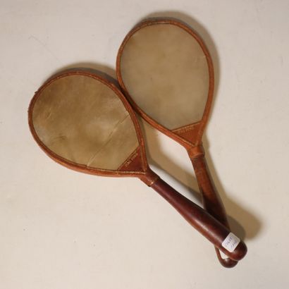 Pair of wooden-core ping-pong rackets with...
