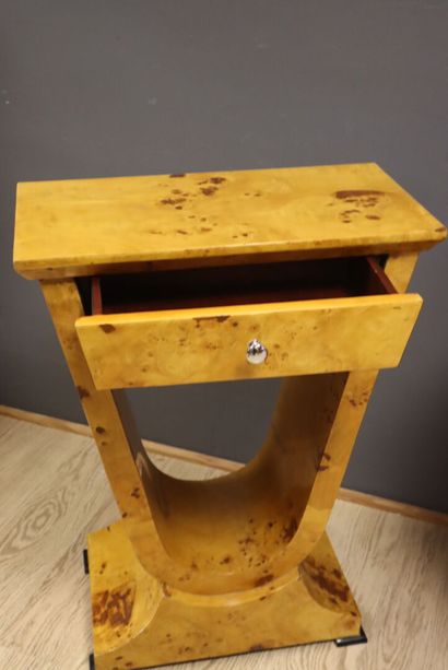 Pair of bedside tables in light burr wood...