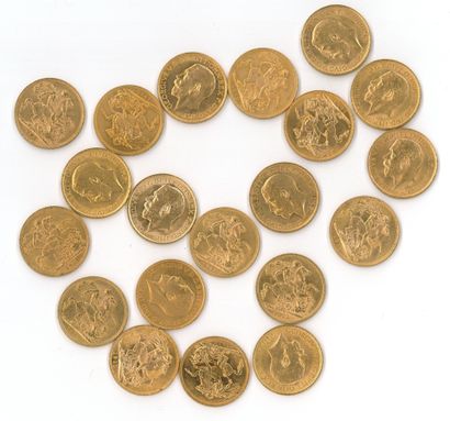 20 monnaies or : Souverain 
- Edouard VII...