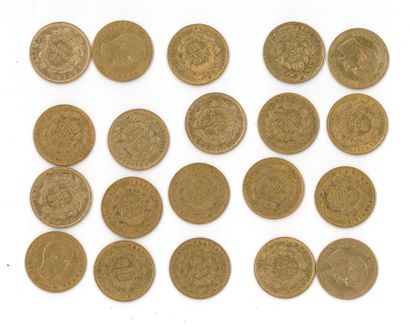 20 gold coins: 10 FF Napoléon III bare head...