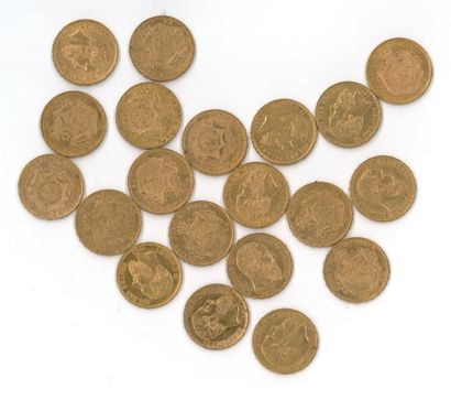 20 monnaies or : 20 F Belgique Léopold II...
