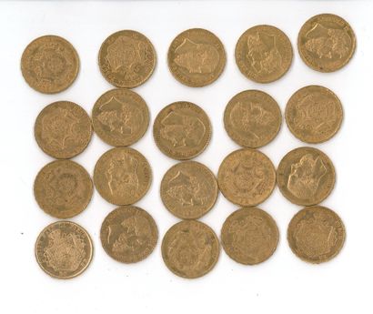 20 monnaies or : 20 F Belgique Léopold II...