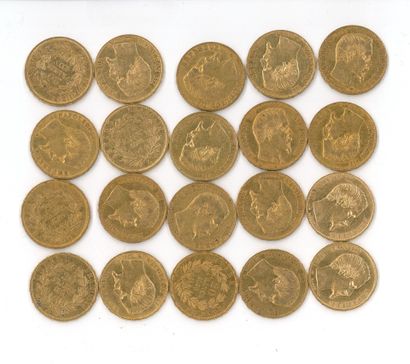 20 gold coins: 20 FF Napoléon III bare head...