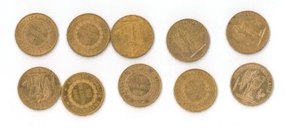 10 gold coins : 20 FF Génie 1877 A