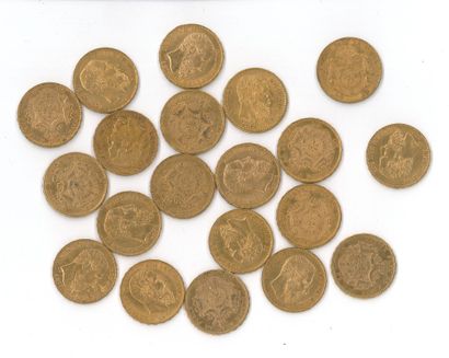 20 monnaies or : 20 F Belgique Léopold II...