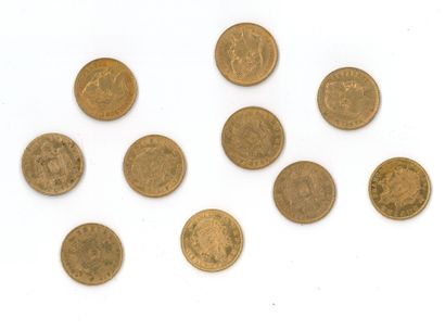 10 gold coins : 20 FF Napoléon III tête laurée...