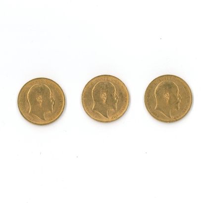 3 monnaies or : Souverain Edouard VII (1904...