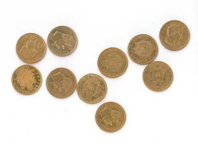 10 gold coins : 20 FF Napoléon III tête laurée...