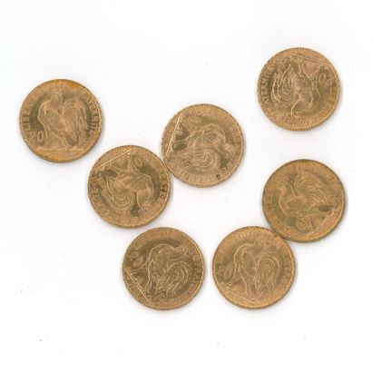 7 gold coins : 20 FF Coq 1906