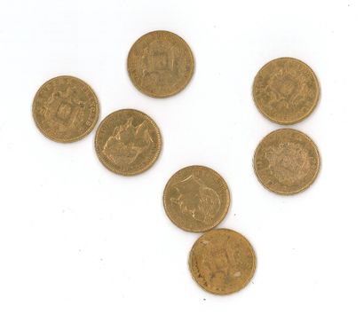 7 gold coins: 20 FF Napoléon III tête laurée...