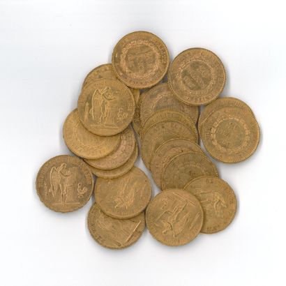 20 gold coins : 20 FF Génie (1874 A x 1,...