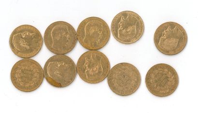 10 gold coins : 20 FF Napoléon III bare head...