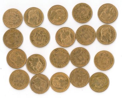 20 gold coins: 20 FF Napoléon III tête laurée...
