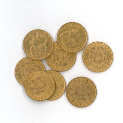 8 gold coins: 20 FF Napoléon III tête laurée...
