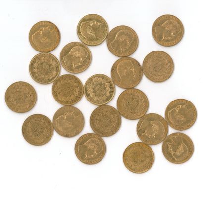 20 gold coins : 20 FF Napoléon III bare head...