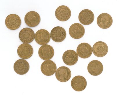20 gold coins: 10 FF Napoléon III bare head...