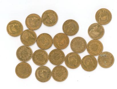 20 gold coins: 20 FF Napoléon III bareheaded...