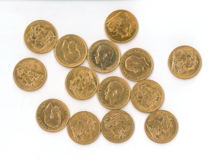14 monnaies or : Souverain George V (1911...