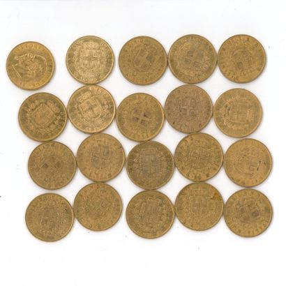20 monnaies or : 20 Lires Victor Emmanuel...