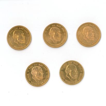 5 monnaies or : 10 florins Pays-Bas, Willem...