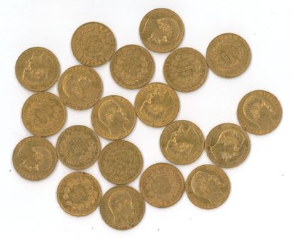20 gold coins: 20 FF Napoléon III bare head...