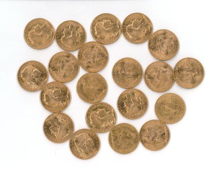 20 gold coins : 20 FF Coq 1912