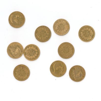 10 gold coins: 20 FF Napoléon III bareheaded...